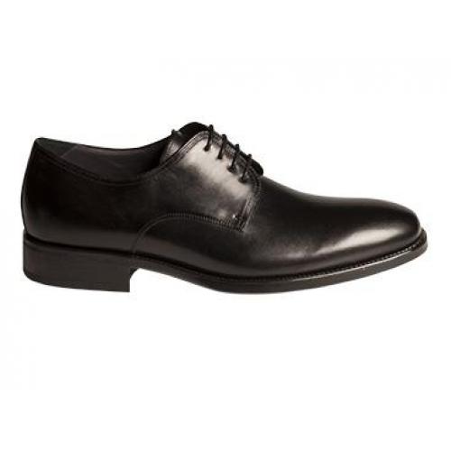 Mezlan "Contin" Black Burnished Bugatto Calfskin Classic Plain Toe Oxford Shoes